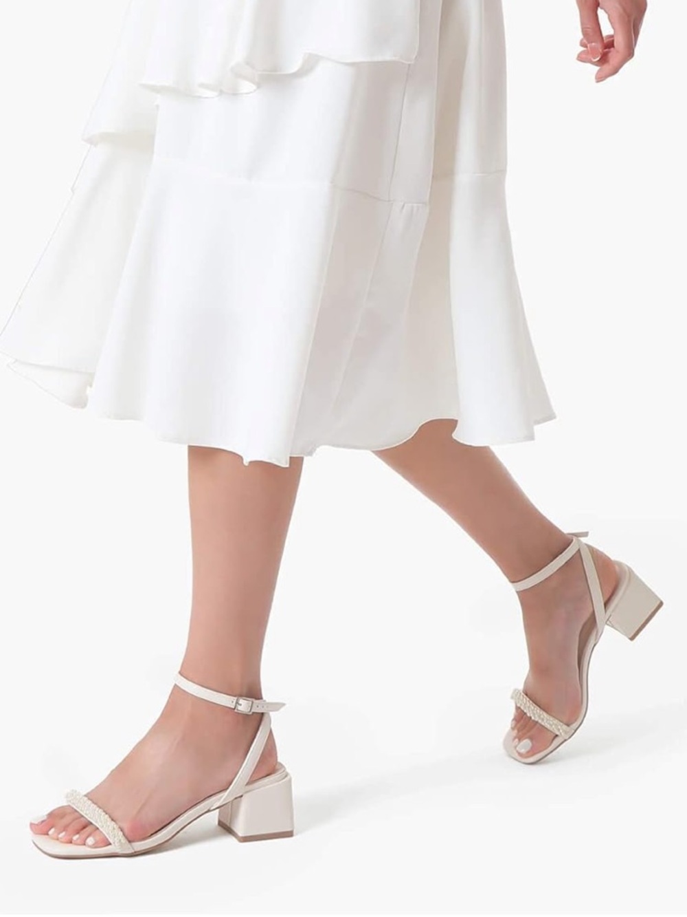 Shoe’N Tale White Open Toe Low Block Heel Sandals